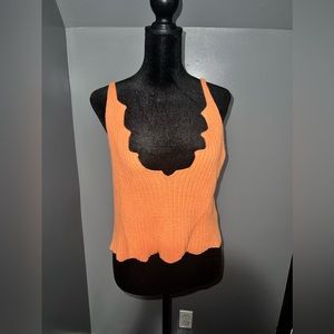 Peach Knit Strappy Scallop Edge Crop Top